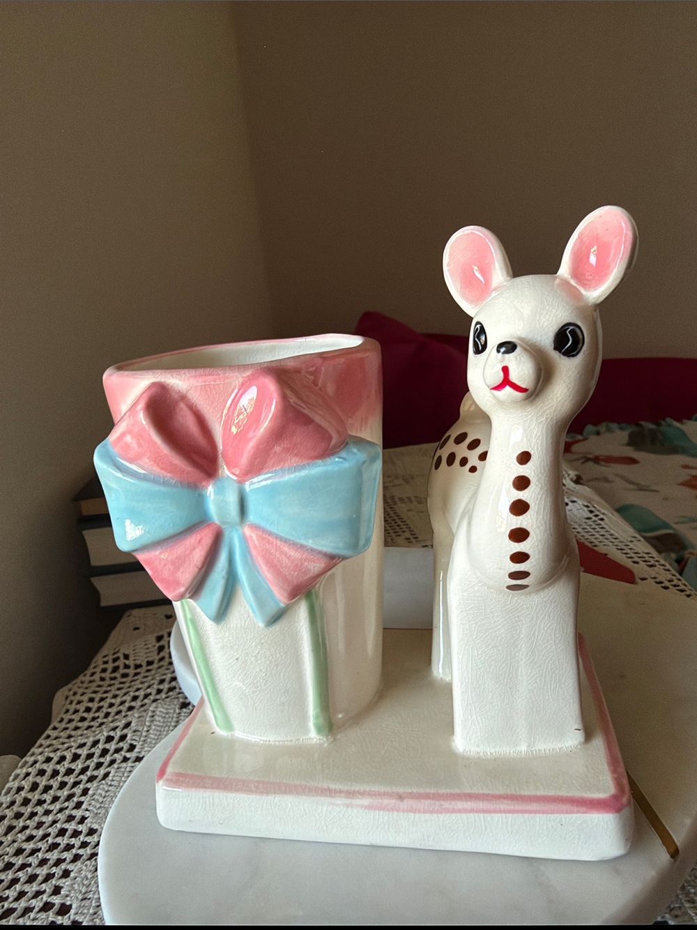vintage 1950s kitschy ceramic deer planter made in Japan